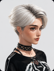 Character reference portrait, three-quarter view